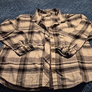 Maurices Black & White Plaid Flannel Sunflower Back With Floral Mesh Top Sz L